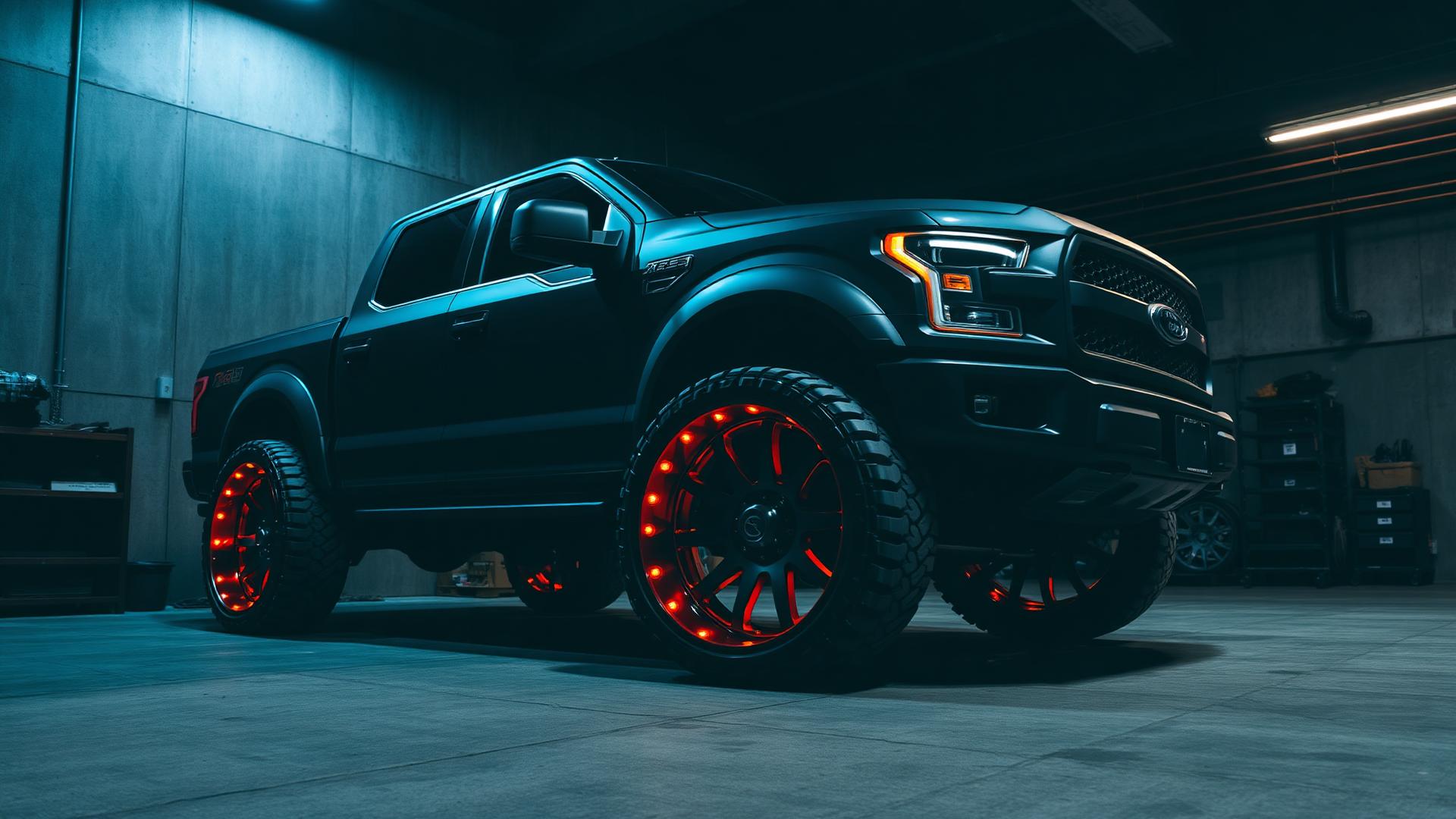 Custom lifted truck with premium wheels